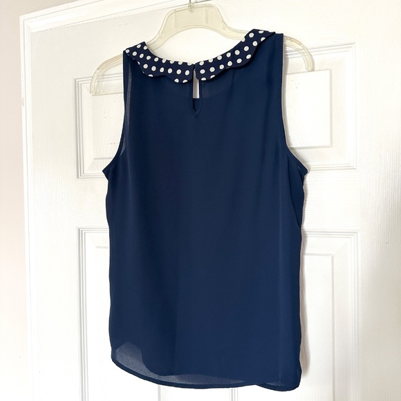 NWOT Disney by LC Blue Polka Dot Collar Sleeveless Blouse - Picture 2 of 7